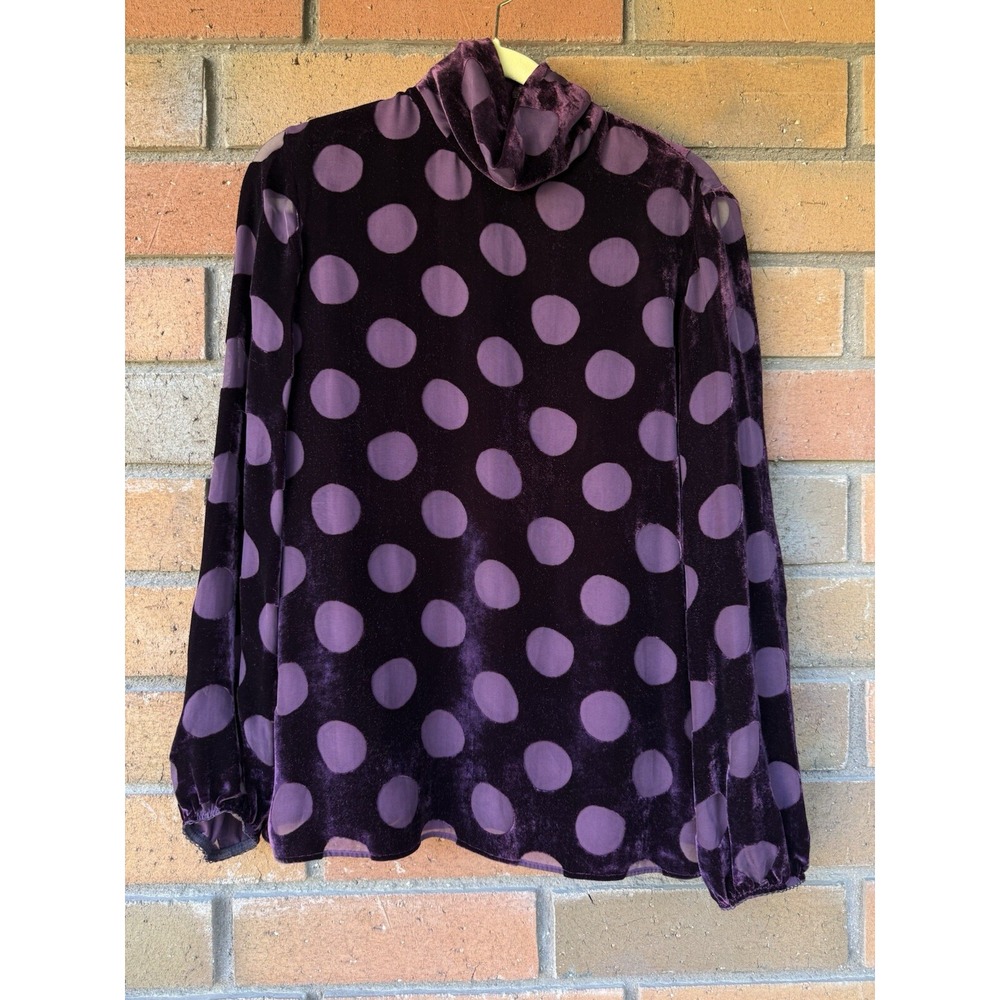 Nina Ricci Polka Dot Blouse Velvet Sheer Silk Blend | Purple | Womens Size 40